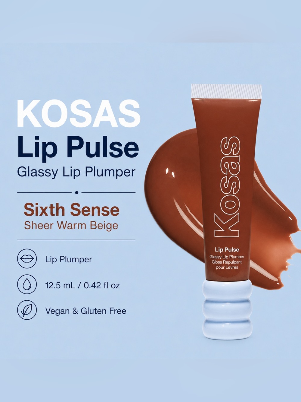 NEW/Sealed KOSAS Lip Pulse Glassy Lip Plumper – Sixth Sense (Sheer Warm Beige)